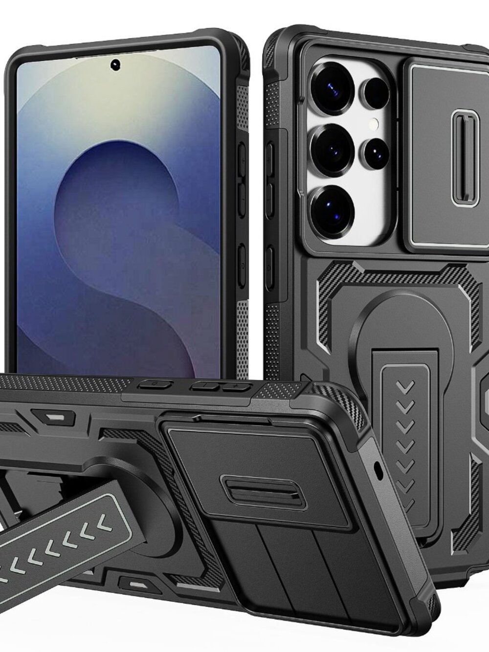 OMEVE S26 Ultra/S25 Ultra Rugged Case w/ Slide Camera Cover Kickstand Shockproof